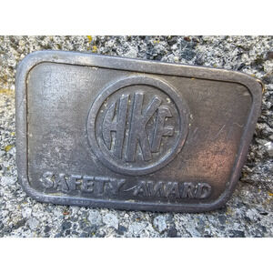 Vintage HKF Safety Award Belt Buckle Hit Line USA 3 1/4" x 2 1/8"